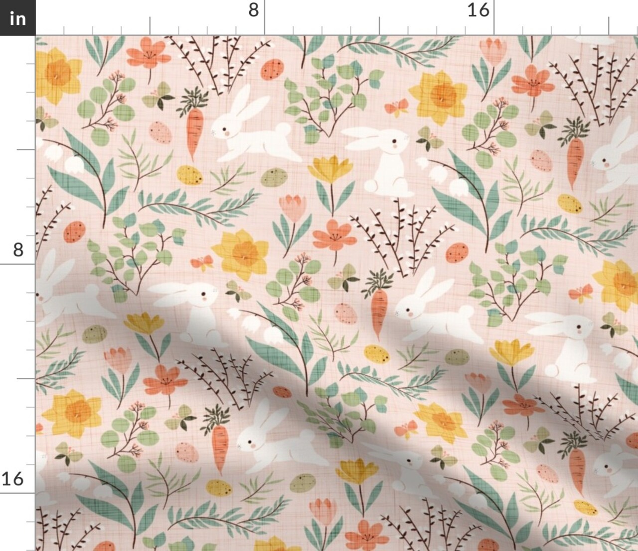 Springtime Garden Nature Easter Floral Bunny Farm Carrots Flowers Vegetables Veggie Easter Egg Eggs Pastel Spring Modern Farmhouse Rustic Custom Printed Fabric by Spoonflower Various Fabrics by the Yard or Fat Quarter